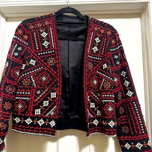 Zara Black and Red Geometric Blazer